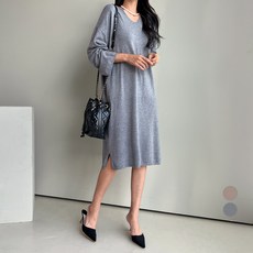 쿨쿠 여성용 브이넥 롱 니트 원피스