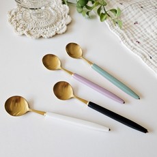 Bogen 可愛茶匙 黑色 + 白色 + 深綠色 + 深粉色 套組 金色 A, 茶匙 4款, 1套