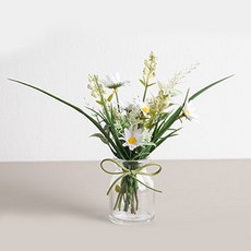 플라워트리 조화 글라스 데이지 화병 세트 20cm, 화이트, 1개