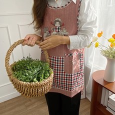 Han's Vill 女孩圖案條紋圍裙, 粉色, 1入