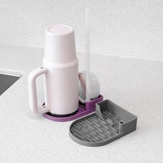 MONACO OLIVE Tumble Station 隨行杯瀝水架 2件組, 灰色, 紫色, 1套, 1層