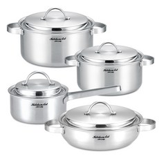 Kitchen-Art IH電磁爐適用優質3層鍋具4入組, 單柄湯鍋16cm+雙耳湯鍋18cm+雙耳湯鍋20cm+燉鍋24cm, 單色