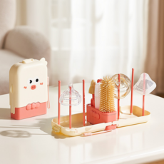 릴리픽 주방 귀여운 젖병 식기 건조대 세트 FREE, 핑크, 젖병거치스틱 6p + 실리콘젖병솔 2p + 세제소분통 + 스텐빨대세척솔 + 보관함