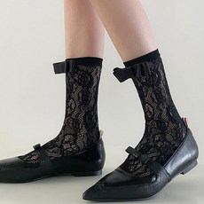 맙소샵 여성용 스퀘어리본 레이스 망사 패션 니삭스 HR327