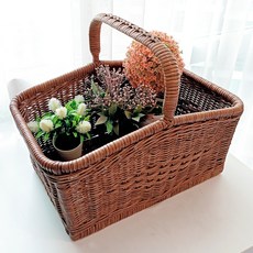 Rattan Shop 藤製 高級款 基本 開放式 藤編 野餐籃 J057, 1個, 棕色