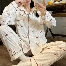 안나앤코 여성용 마이펫 요루면 긴팔 파자마 상하의 세트