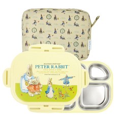 彼得兔功能性鎖扣不鏽鋼便當盒組, 餐盤+便當蓋+便當袋, 1件, 象牙白