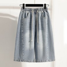 페이릿 여성용 데일리 허리 밴딩 버뮤다 팬츠 데님 반바지