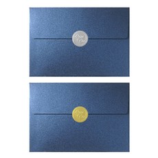 奢華珠光喜帖 明信片信封 30入 + 貼紙 10入 x 3入組, 深藍色(信封), 隨機出貨(貼紙), 1套