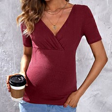 V領針織短袖哺乳上衣