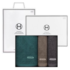 Songwol 松月 Comfort Ground 浴巾68 500g 40支精梳棉 + Comfort Ground 飯店毛巾 200g 40支精梳棉 2入組 + 提袋, 綠色(浴巾), 棕色, 灰色(毛巾), 1套