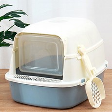 帕米利亞 貓用大容量罩式貓砂盆 + 貓砂鏟組合 大, 淺藍色