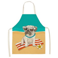 퍼그 일러스트 코튼 린넨 작업복 주방 앞치마 S, 05, 1개