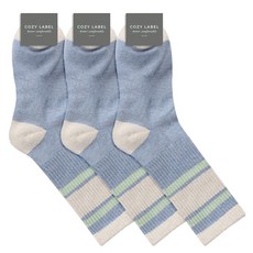 COZY LABEL 女款條紋拼色中筒襪 3雙, 天空藍 薄荷綠