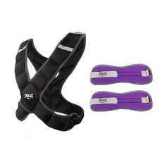 EVERLAST 加重步行重量背心 3.6kg + 重量腰帶鐵袋 0.45kg x 2p 套組, 黑色（馬甲）、紫色（鐵袋）