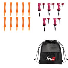 NAYASTYLE PE 高爾夫長球釘 GFYP-169-6 10入 + 分離式高爾夫長球釘 166-4PU 5入 + 收納袋套組, 橘色(GFYP-169-6), 粉紅金屬(166-4PU)