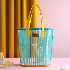 아리코 PVC 물빠짐 스트라이프 목욕가방, 그린