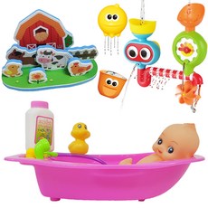 Baby Plus Baby Bath Play+Diver Bath Toy+Farm Farm 貼紙套組, 隨機發貨（潛水員洗澡戲），粉色（嬰兒洗澡戲）