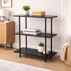 가구느낌 엠선반 수납 진열장, 블랙블랙, 3단