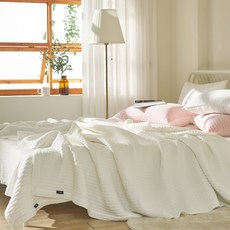 배딩시그널 마인드 모달 줄누비 스프레드 + 베개커버 세트, 화이트