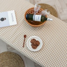 픽홈 캠핑 테이블 식탁보, 체크 브라운