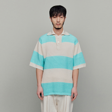 DROLE DE MONSIEUR RAUM 撞色棉質短袖翻領針織衫