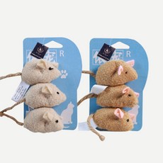 DING DONG PET 貓咪毛絨三隻小老鼠玩具 2款 x 3入組, 米色, 棕色, 1套