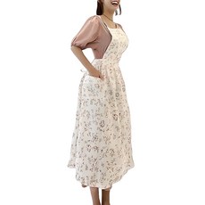 Hello Gem 教師花藝師花店廚房大尺碼防水碎花連身裙式長版圍裙, 1個, 淺褐色