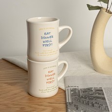 Syracuse CHINA Letter 刻字陶瓷凹面馬克杯 400ml x 2入組, 1套, 橘色, 藍色