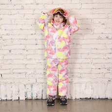 童款三角形圖案滑雪保暖防寒外套褲子套裝