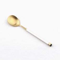 Bogen 兒童方形雙色餐具湯匙, 1個, 金色 + 白色, 單品