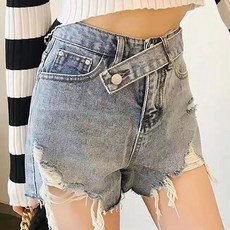 묘먀미 여성용 언발 단추 섹시 하이웨스트 청핫팬츠 MMM347