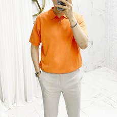 아도르클래식 남성용 버튼 카라 니트 반팔티