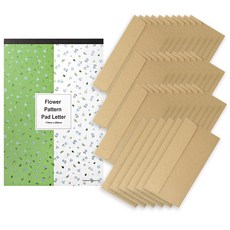 花朵圖案便條信紙 + 簡約橫式現金信封 36入組, 1套, 牛皮紙(現金信封), 隨機出貨(信紙)