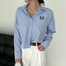 NANING9 女款銀色刺繡條紋襯衫