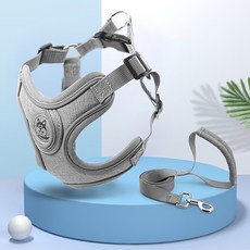 寵物反光胸背帶 L + 牽繩 AA507-12, 夜晚灰, 1套