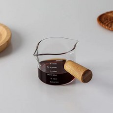 코휀하임 내열유리 우드 핸들 커피 계량 양면 샷잔 100ml, 혼합색상, 1개
