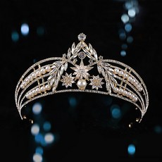 Luna Glam 葉片花朵珍珠自助婚禮珠寶頭飾 WT303, 1個, 金色白色