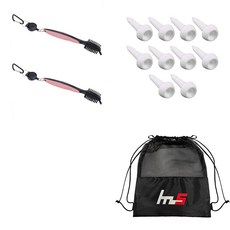 NAYASTYLE 高爾夫球桿頭清潔器 2入 + PE高爾夫短球梯 10入 + 收納袋套組 GFYP-10-7+162PU, 混合顏色