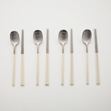 LaBONI 素色湯筷4人組, 勺子 4p + 筷子 4p, 1組, 米白色