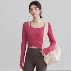 씨오브비 여성용 필라테스 요가 헬스 긴팔 스트랩 레이어드 탑