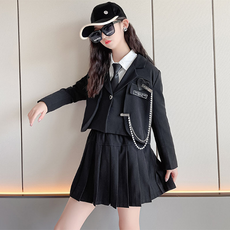 ORANGEDAMOM 女童愛心單釦外套百褶裙4件組