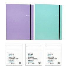 粉足 6000 嫩迷你活頁本筆記本 2 種 + 線補充裝 3p, 紫色+薄荷（注）、單色（補充紙）, 1套