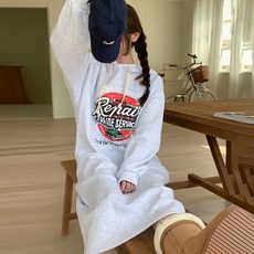 티탁 여성용 빅사이즈 데일리 루즈핏 후드 기모 롱원피스 TTCG99