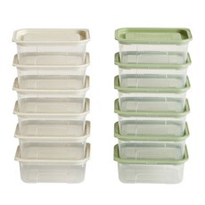 EASY&FREE Matcook 方形盒5號12件組 PP塑料材質 韓國製造, 象牙白 400ml*6+橄欖綠 400ml*6, 1組