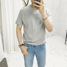 아도르클래식 남성용 면 스판 레이어드 라운드 기본 반팔 티셔츠