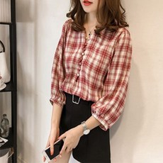 Doobom 女性Awesome寬鬆格紋襯衫