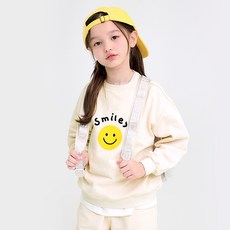 unifriend 女童款笑臉印花迷你毛圈布寬版9分袖套裝