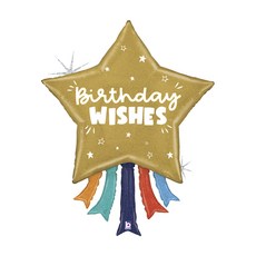 GRABO Birthday Wishes 星星造型鋁箔氣球, 混合色, 1個