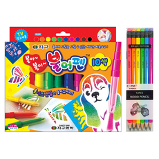 地球化學 吹吹筆 10色 + Tucobi Coma 三角橡皮擦鉛筆 TC-208 B 6款 x 2p 組, 混合顏色, 1套